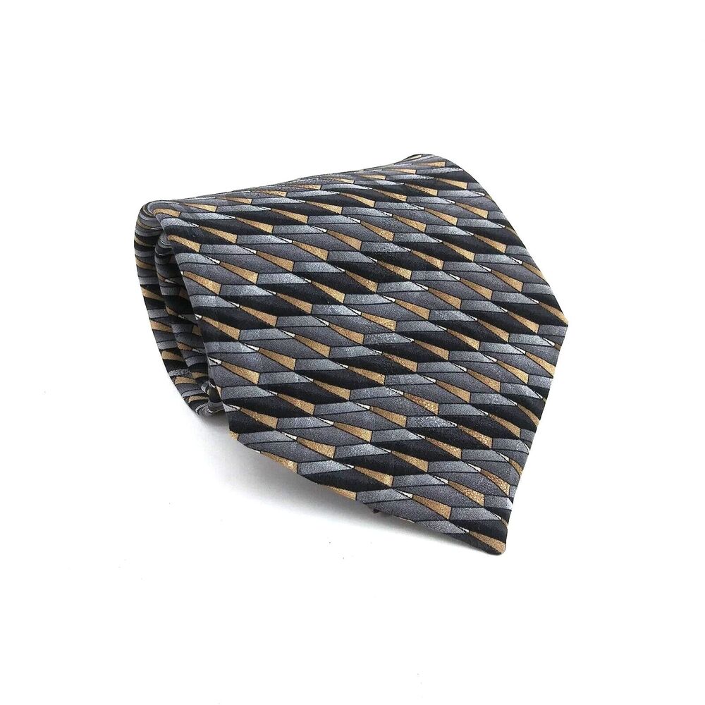 Daniel Hechter Mens Necktie 100% Silk Black Geometric Tie 57.50" x 4"